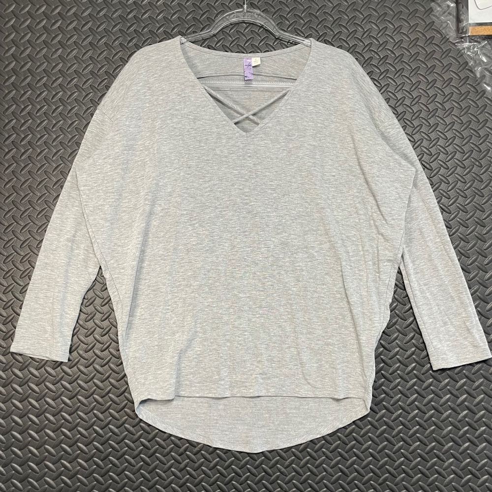Vintage Alya Gray V Neck Long Sleeve Blouse Top Shirt Made In USA Women's Size L